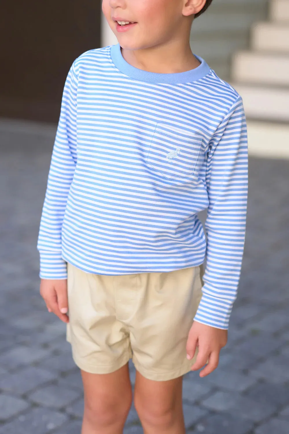Long Sleeve Carter Crewneck, Barbados Blue Stripe with Buckhead Blue Stork
