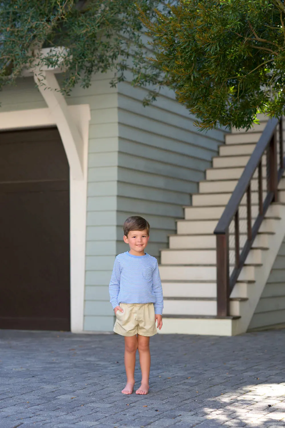Long Sleeve Carter Crewneck, Barbados Blue Stripe with Buckhead Blue Stork