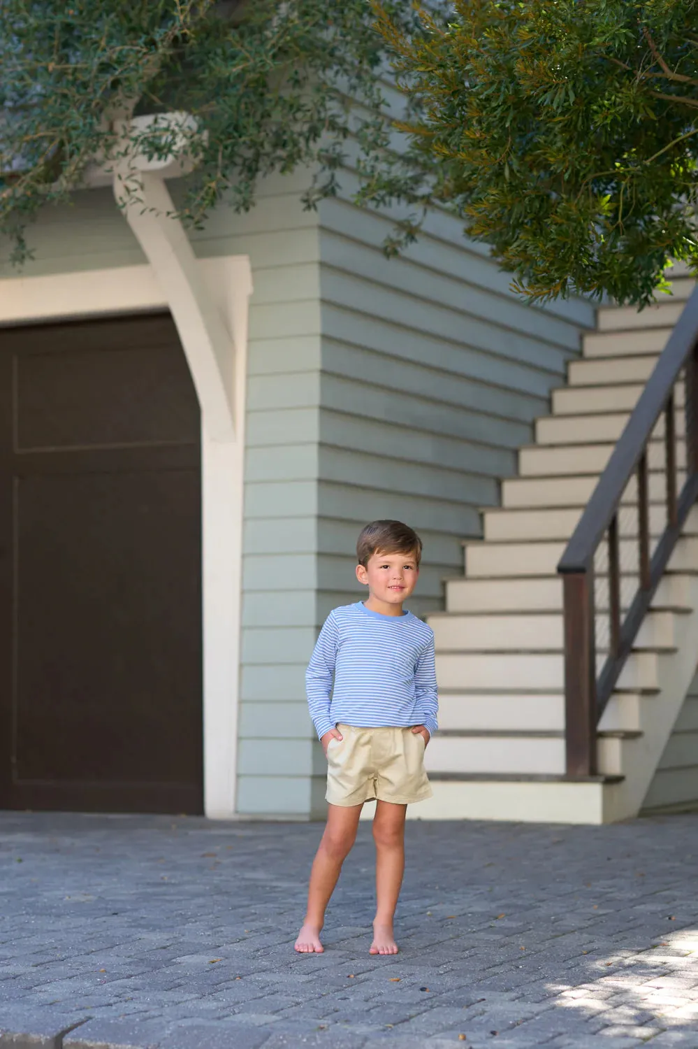 Long Sleeve Carter Crewneck, Barbados Blue Stripe with Buckhead Blue Stork