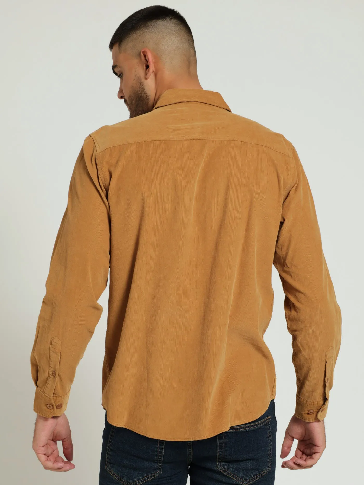 Long Sleeve Corduroy Pocket Shirt - Camel