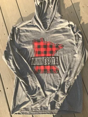 Long Sleeve T-Shirt Hoodie- Buffalo Plaid Design