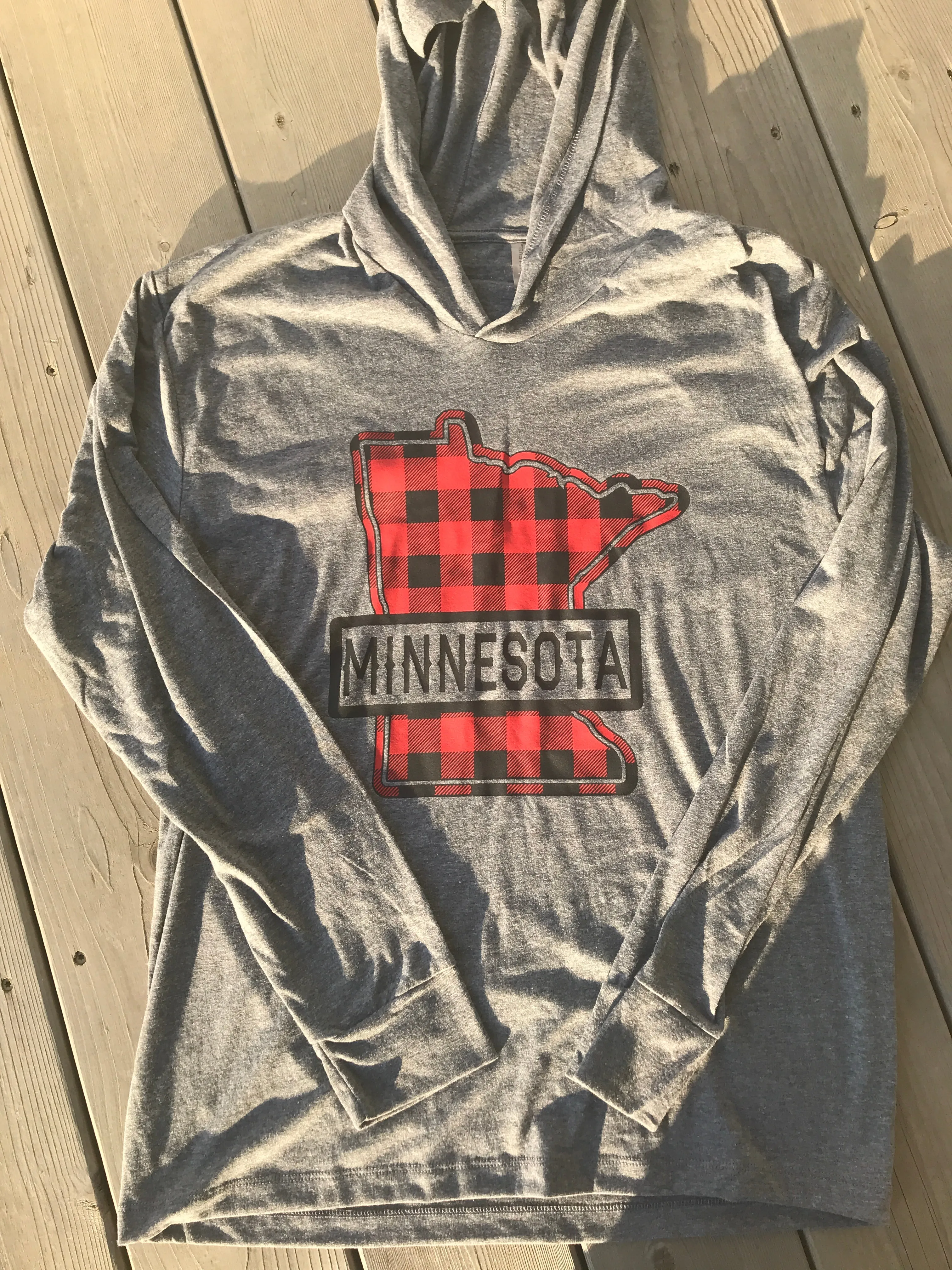 Long Sleeve T-Shirt Hoodie- Buffalo Plaid Design