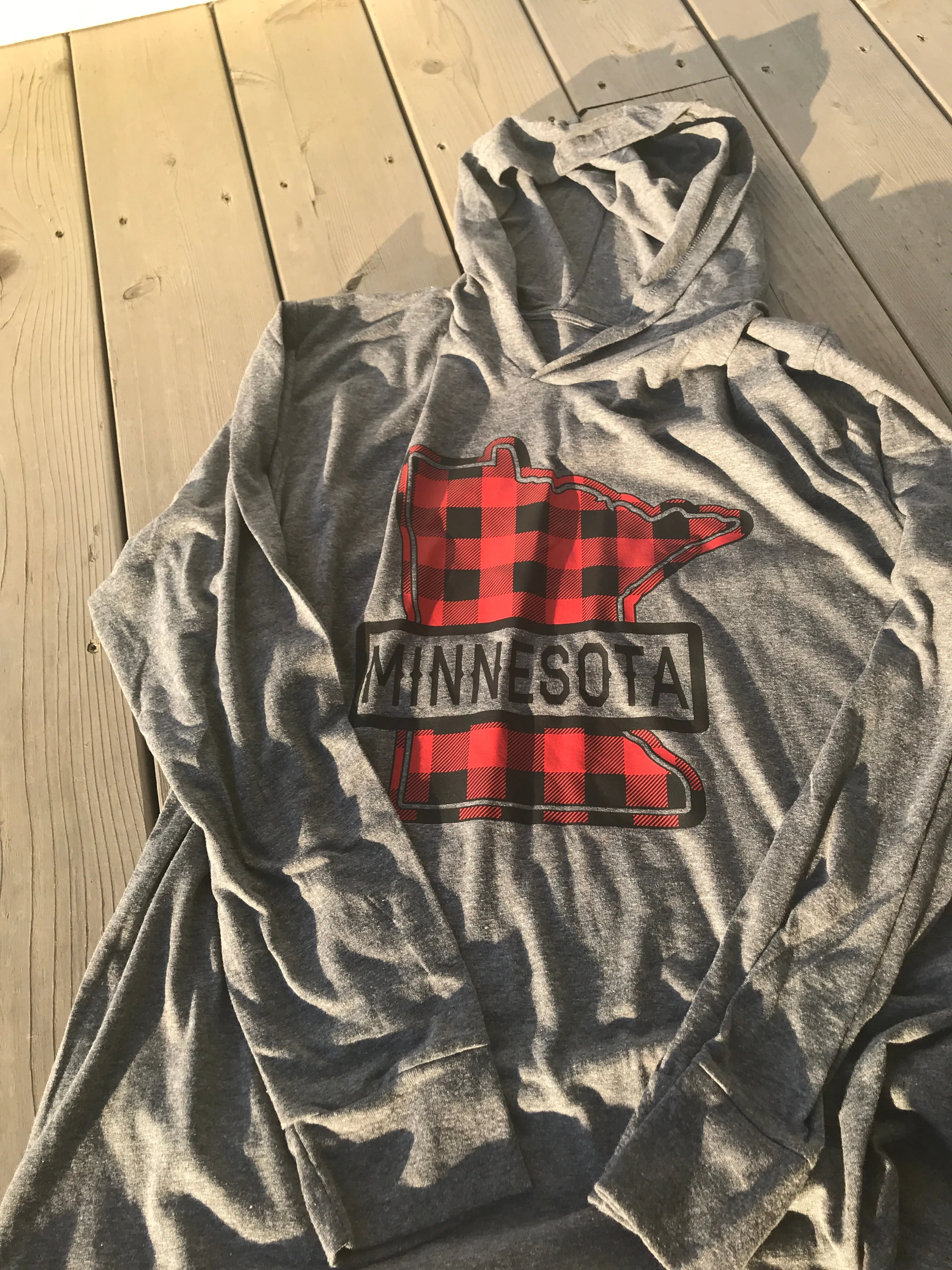Long Sleeve T-Shirt Hoodie- Buffalo Plaid Design