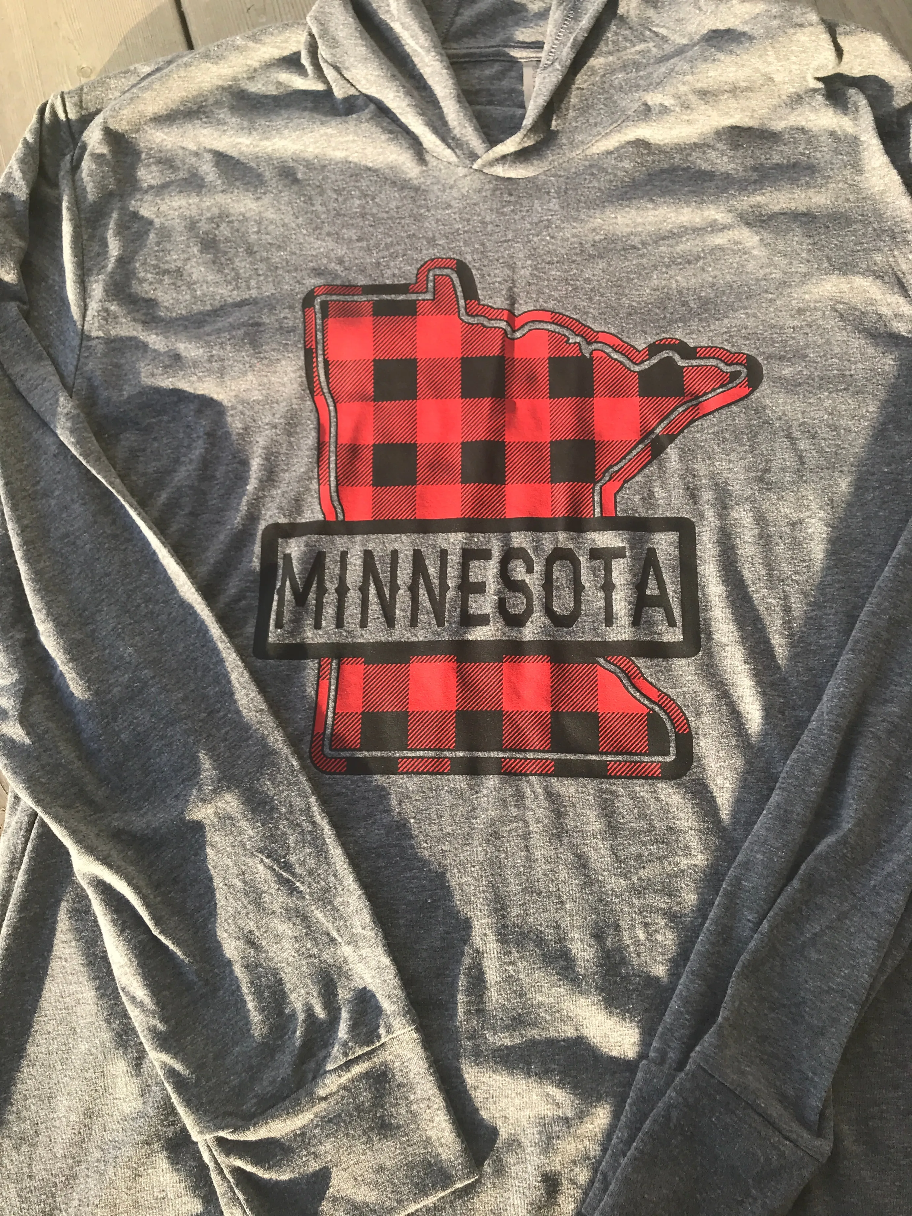 Long Sleeve T-Shirt Hoodie- Buffalo Plaid Design