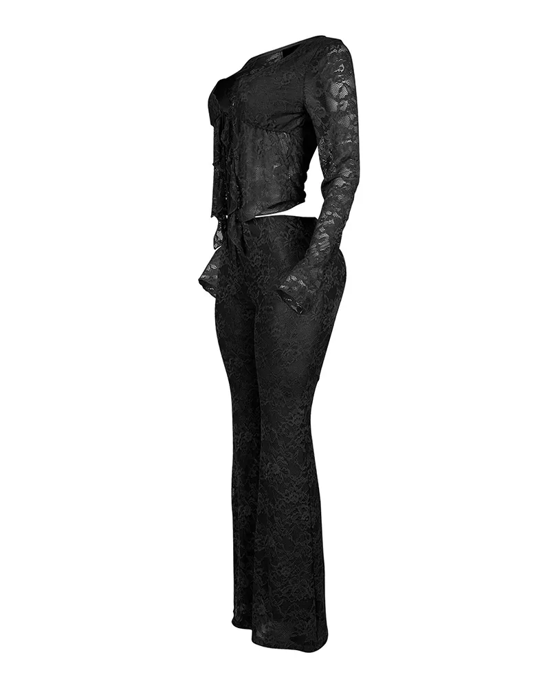 Long-Sleeved Lace Shirt Lace Pants Set