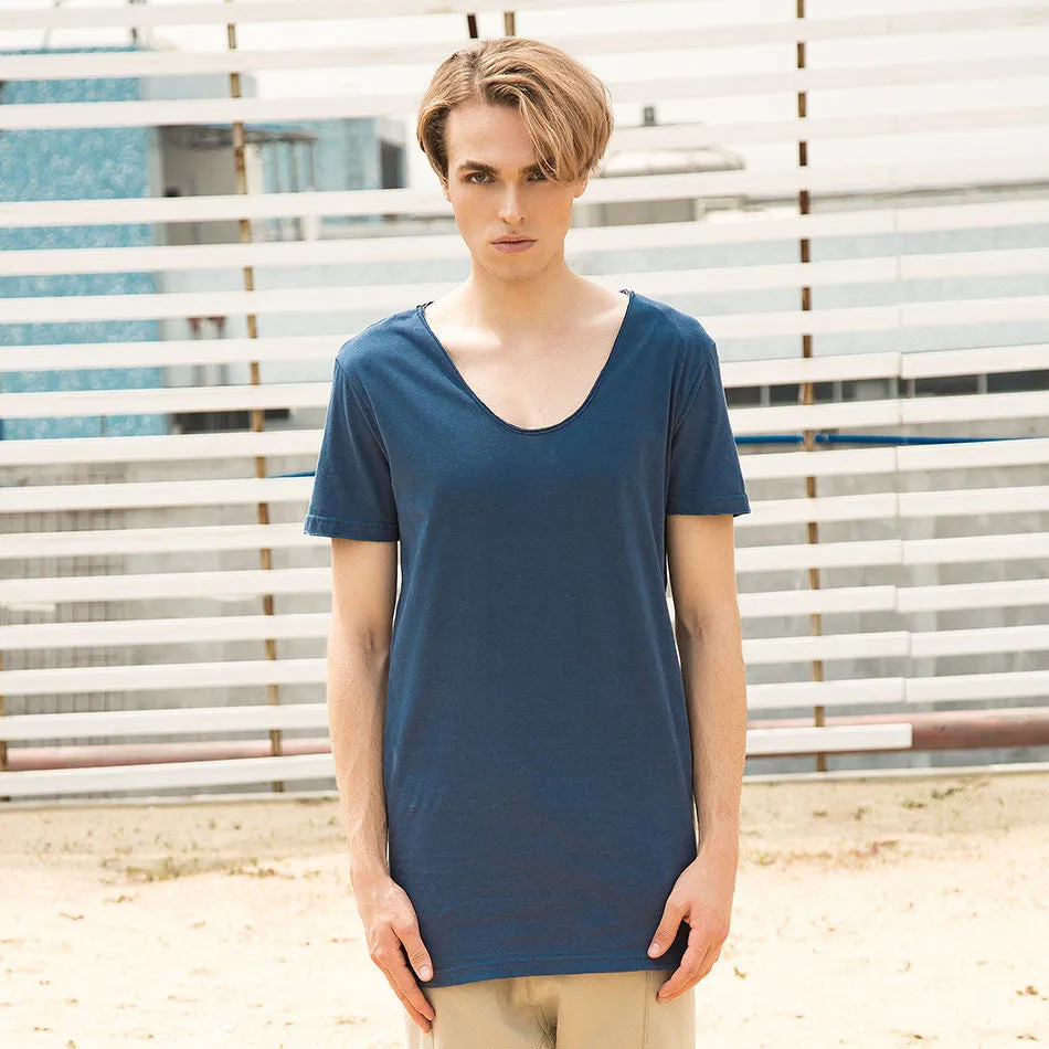 Longline T Shirts V Neck T Shirts For Men White T Shirt Basic Tee Shirts Long Line Top Short Sleeve Casual Plain Solid Hip Hop