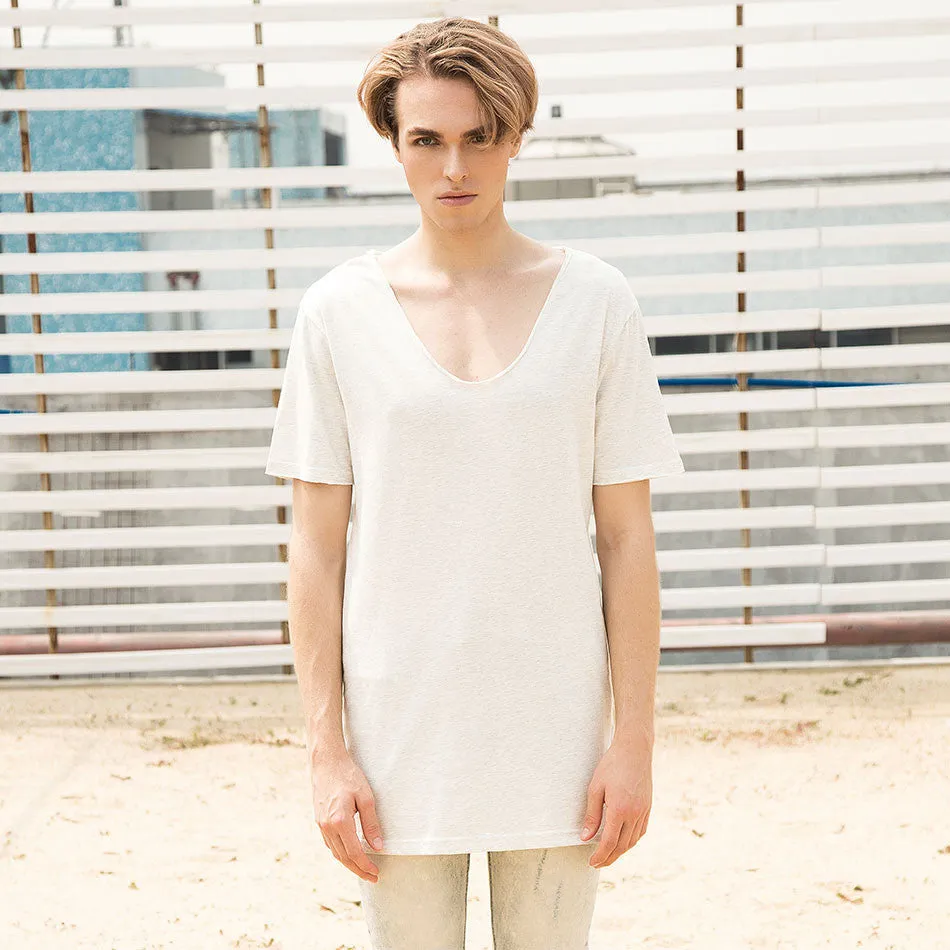 Longline T Shirts V Neck T Shirts For Men White T Shirt Basic Tee Shirts Long Line Top Short Sleeve Casual Plain Solid Hip Hop