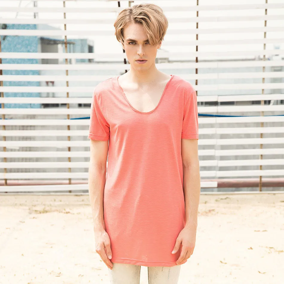 Longline T Shirts V Neck T Shirts For Men White T Shirt Basic Tee Shirts Long Line Top Short Sleeve Casual Plain Solid Hip Hop