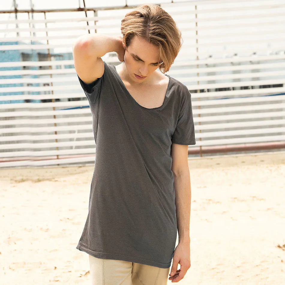 Longline T Shirts V Neck T Shirts For Men White T Shirt Basic Tee Shirts Long Line Top Short Sleeve Casual Plain Solid Hip Hop