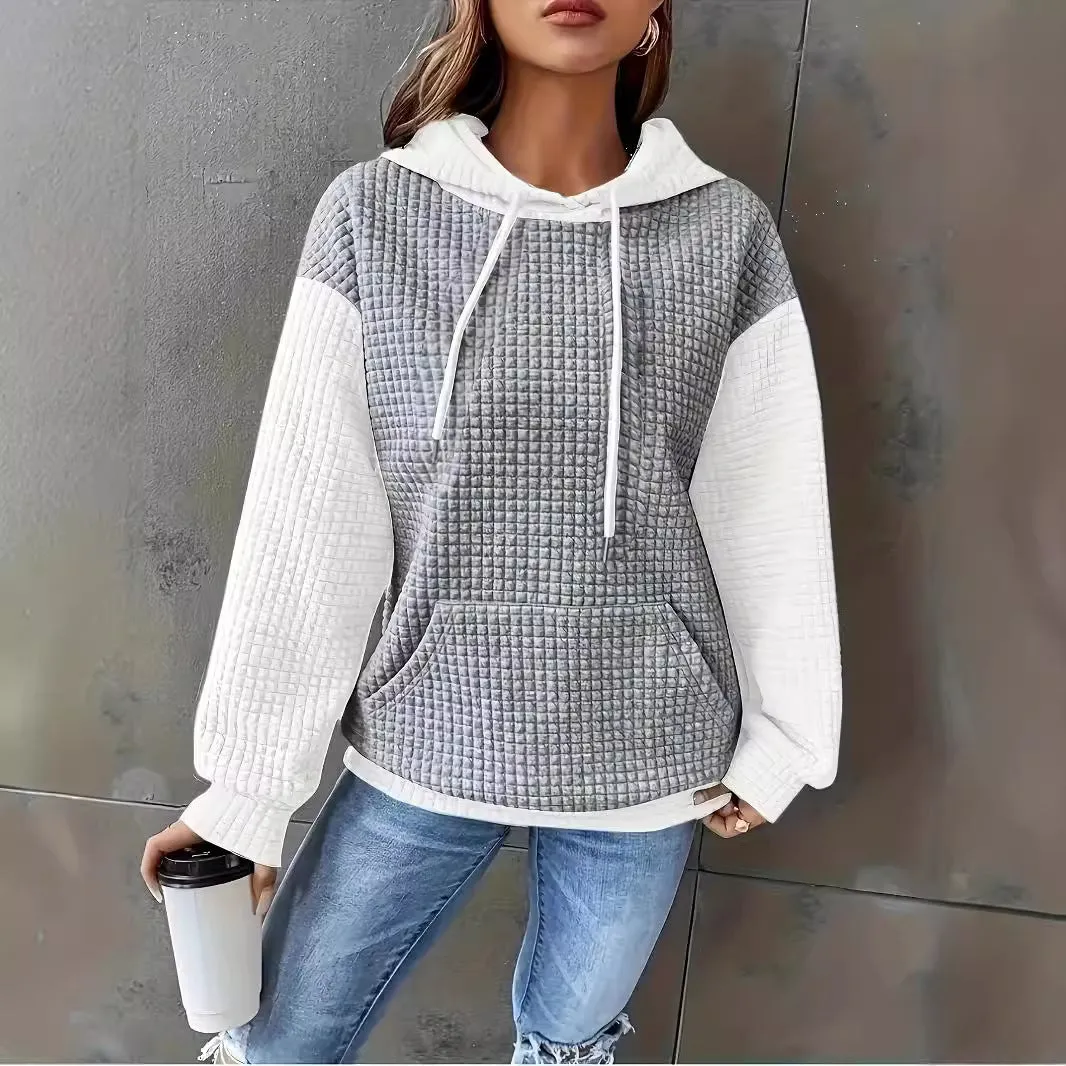 Loose Casual Colour Block Patchwork Pullover Hooded Sweatshirts Wholesale Womens Clothing N3824091200191