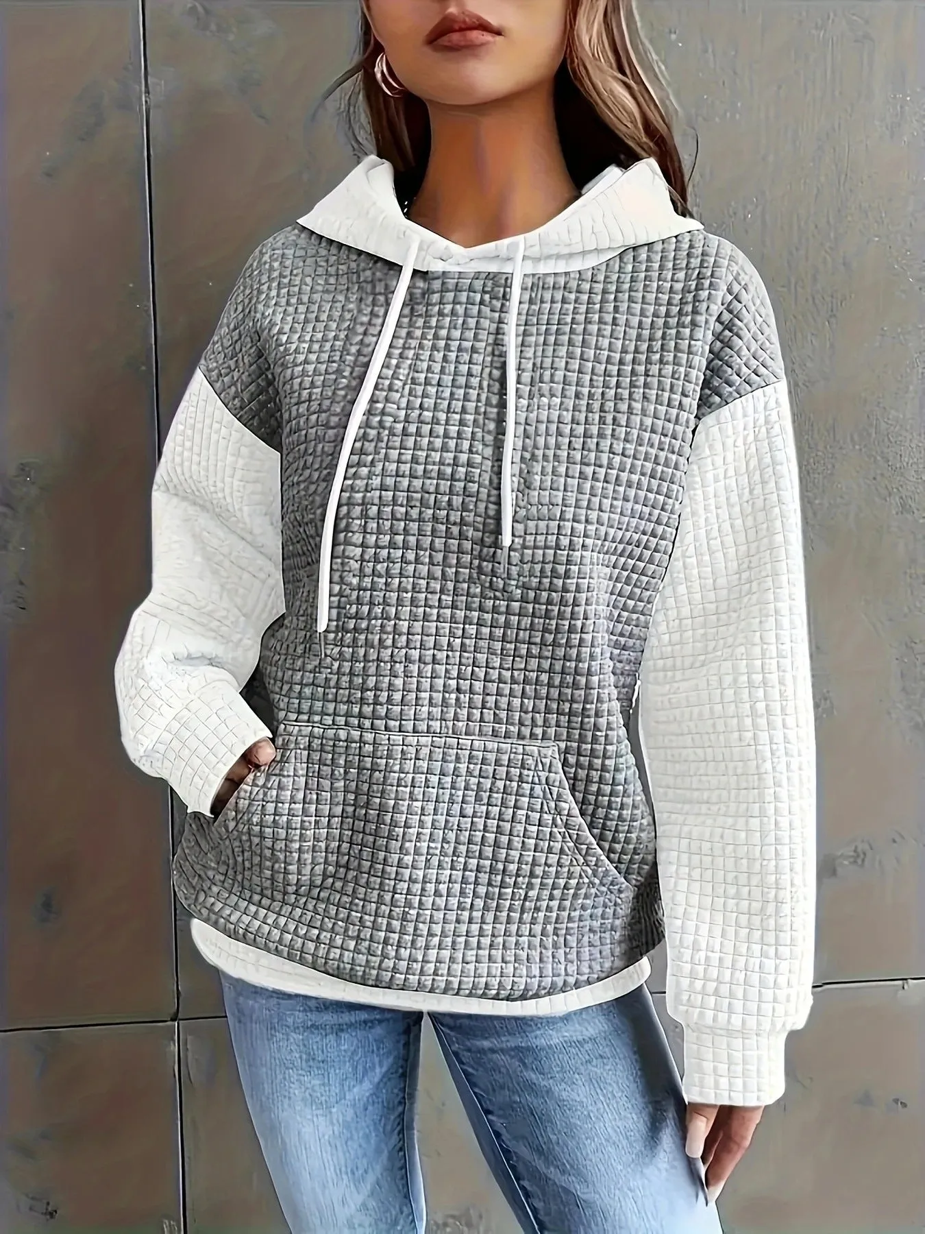 Loose Casual Colour Block Patchwork Pullover Hooded Sweatshirts Wholesale Womens Clothing N3824091200191