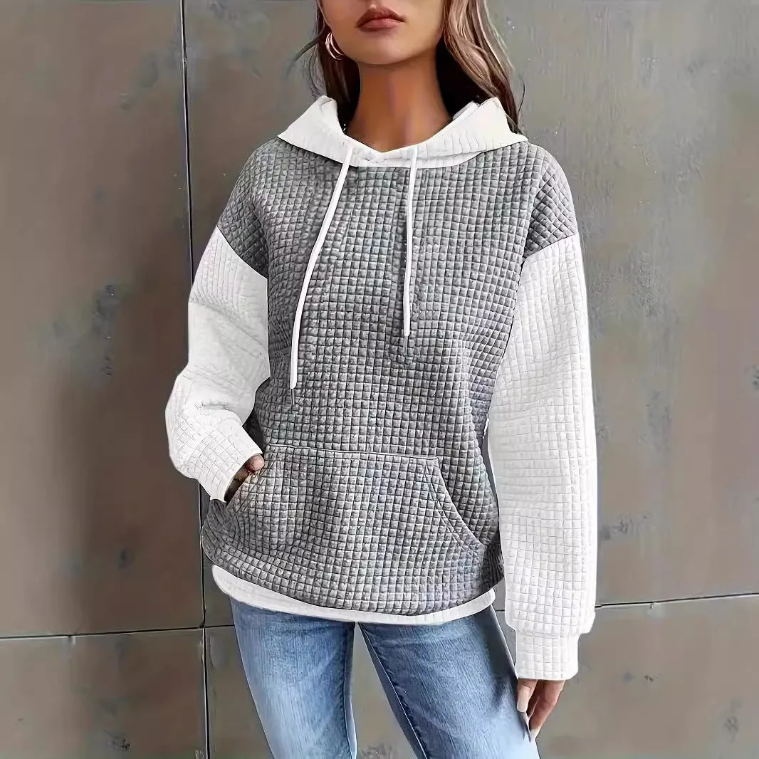 Loose Casual Colour Block Patchwork Pullover Hooded Sweatshirts Wholesale Womens Clothing N3824091200191