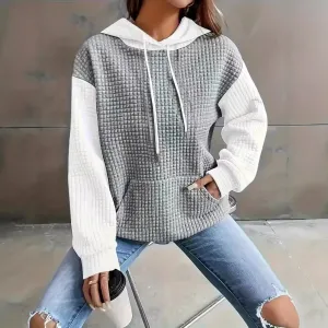 Loose Casual Colour Block Patchwork Pullover Hooded Sweatshirts Wholesale Womens Clothing N3824091200191