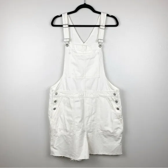 Madewell Denim Oversized Carpenter Shortalls Raw Hem White Size XL NWT