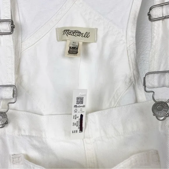 Madewell Denim Oversized Carpenter Shortalls Raw Hem White Size XL NWT