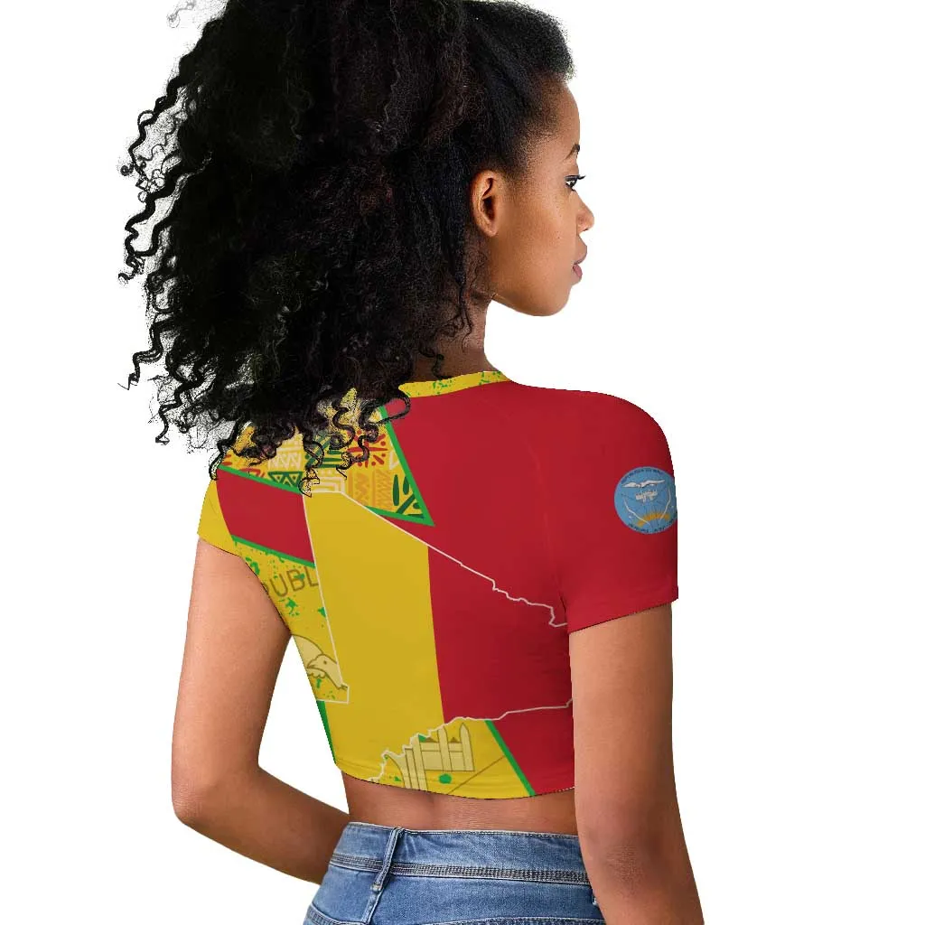 Mali in My Heart Raglan Cropped T shirt Map with National Flag Colors TS04