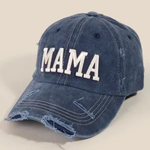 Mama Embroidered Distressed Denim Trucker Hat