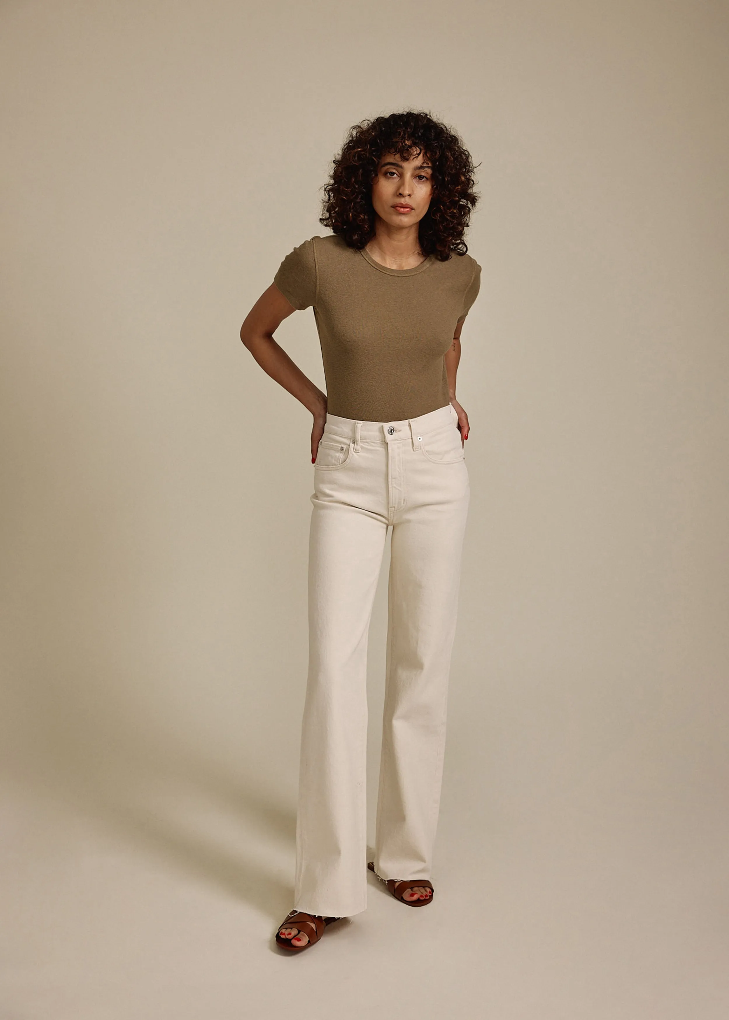 Marli Wide Leg With Raw Hem || Parchment