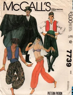 McCall's 7739 Mens Womens Teens Pirate Vampire Genie Magician Costumes 1980s Vintage Sewing Pattern Size XS UNCUT Factory Folded