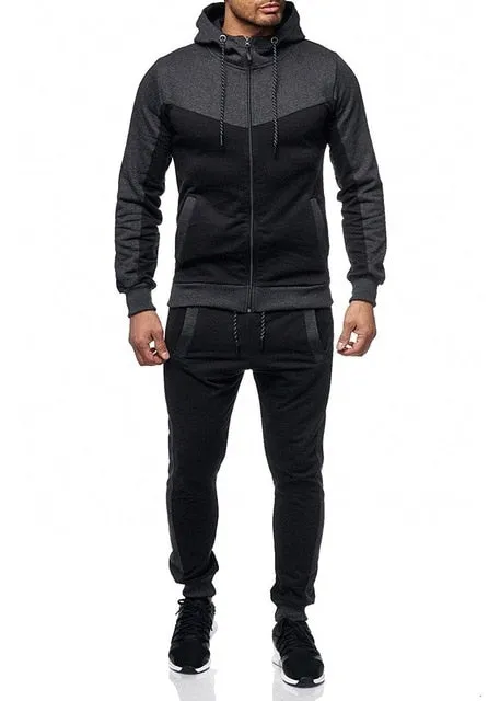 Men Casual Sets 2020 Spring New Solid Splice Jogger Tracksuit Zipper Hoodies Pants 2PC Sets Men's Sportswear Sport Suit Clothing