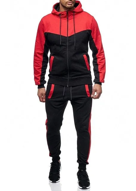 Men Casual Sets 2020 Spring New Solid Splice Jogger Tracksuit Zipper Hoodies Pants 2PC Sets Men's Sportswear Sport Suit Clothing