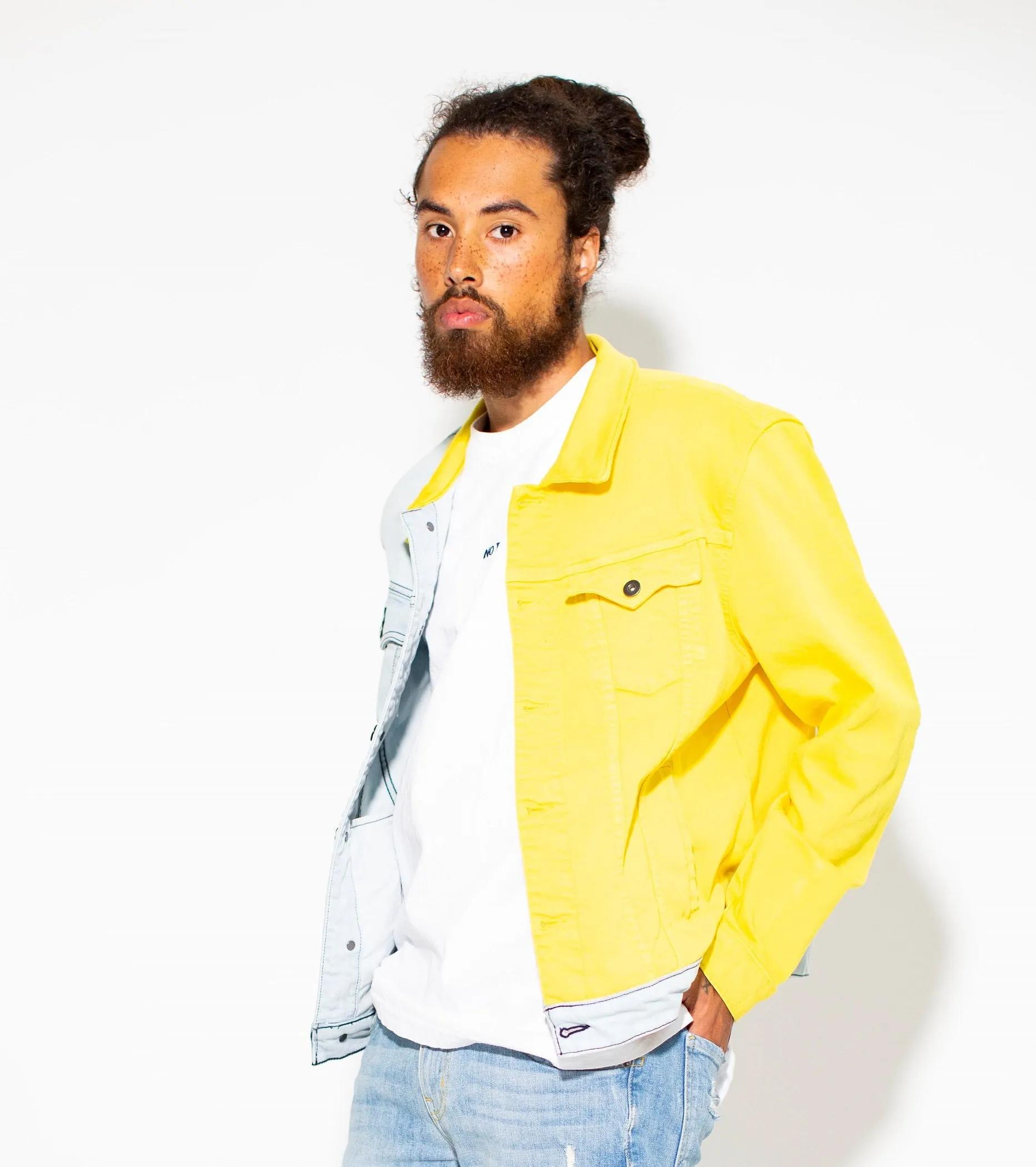 Men Trucker Block Color Denim  Jacket 913