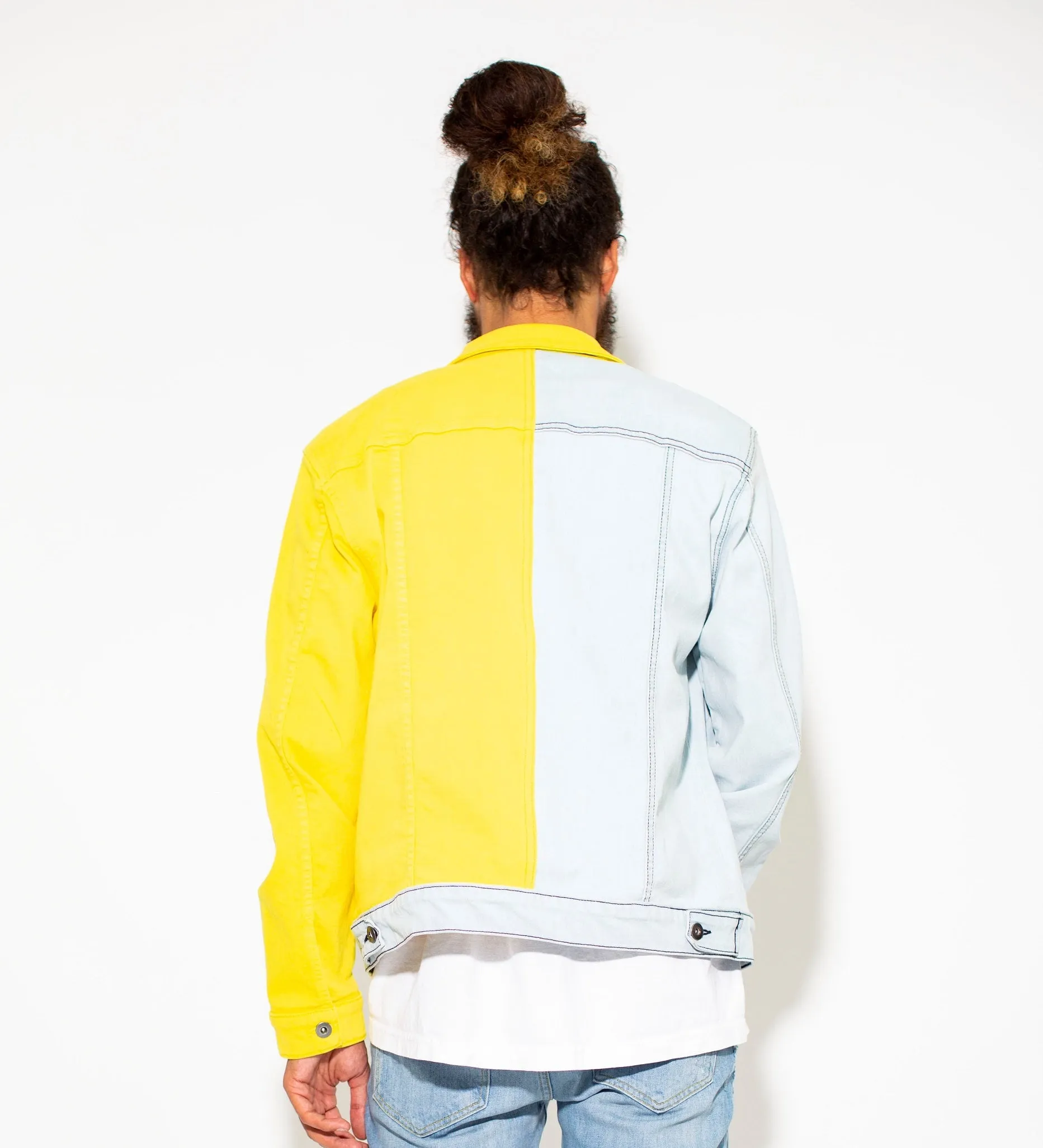 Men Trucker Block Color Denim  Jacket 913