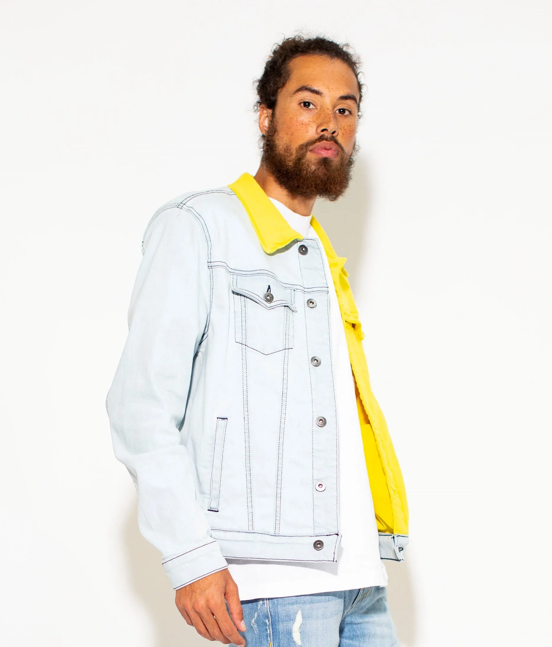 Men Trucker Block Color Denim  Jacket 913