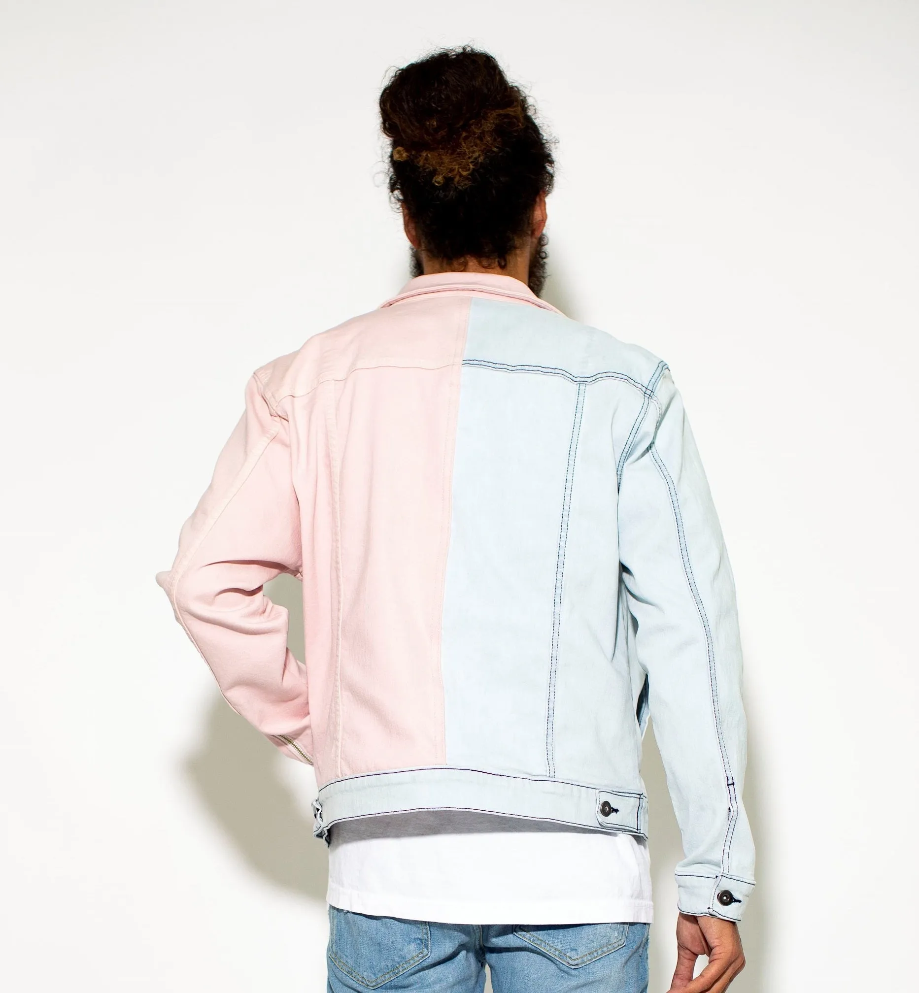Men Trucker Block Color Denim  Jacket 915