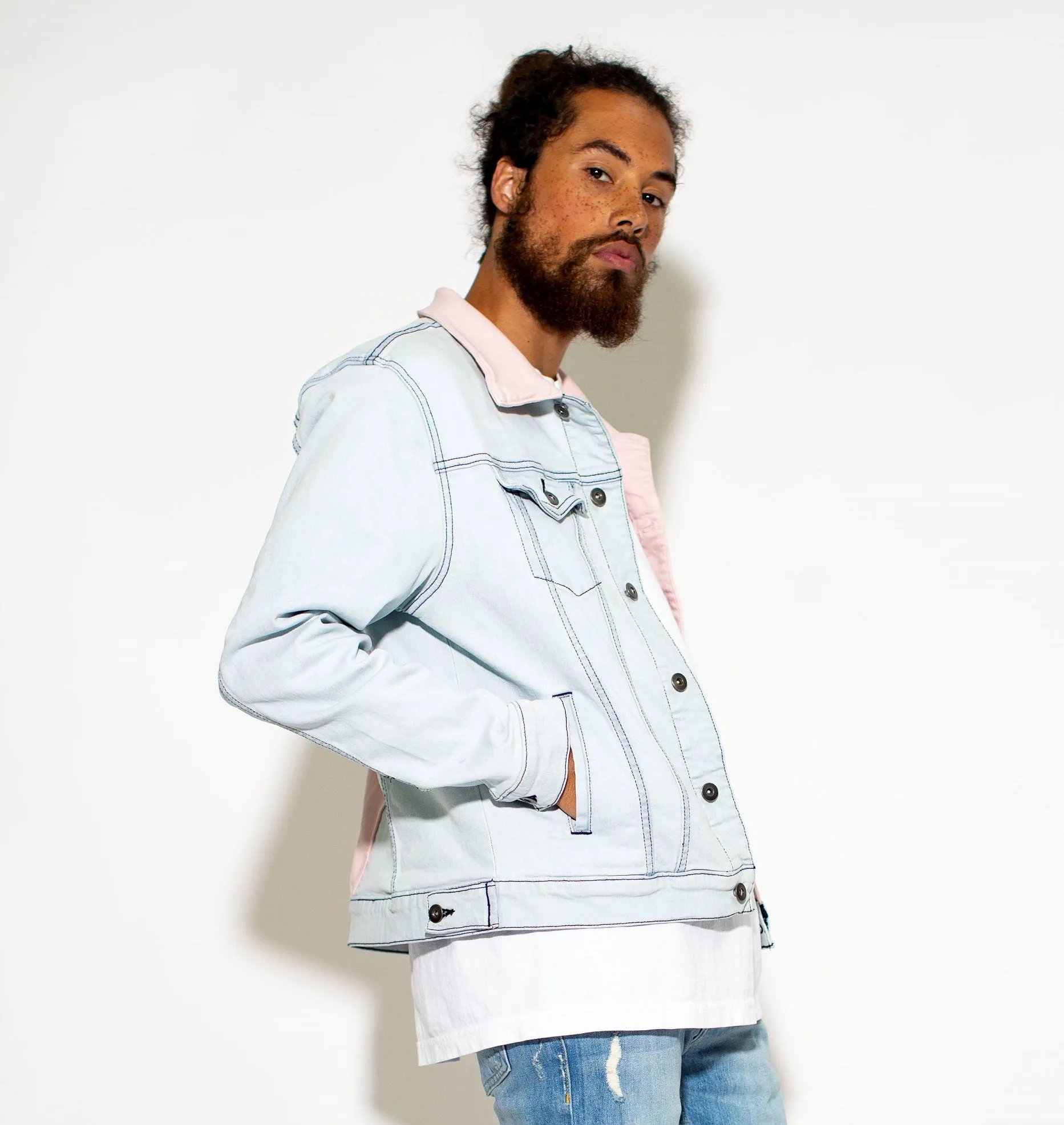 Men Trucker Block Color Denim  Jacket 915