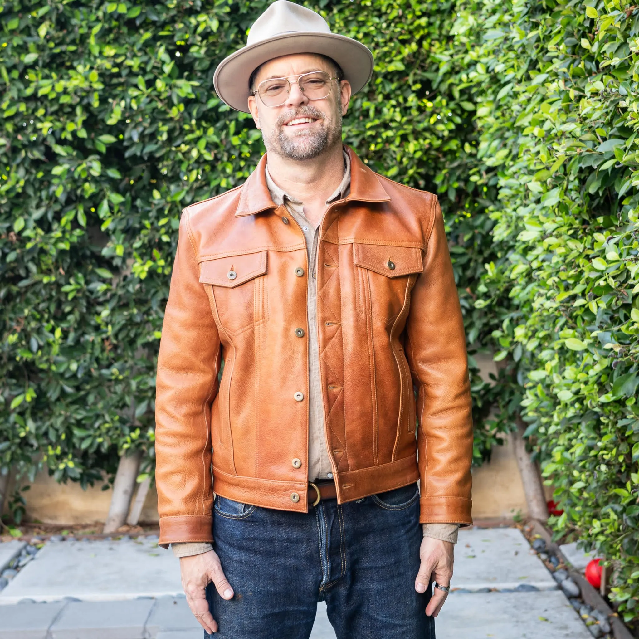 Men Trucker Real Horsehide Leather Classic Western Denim Style Leather Jacket