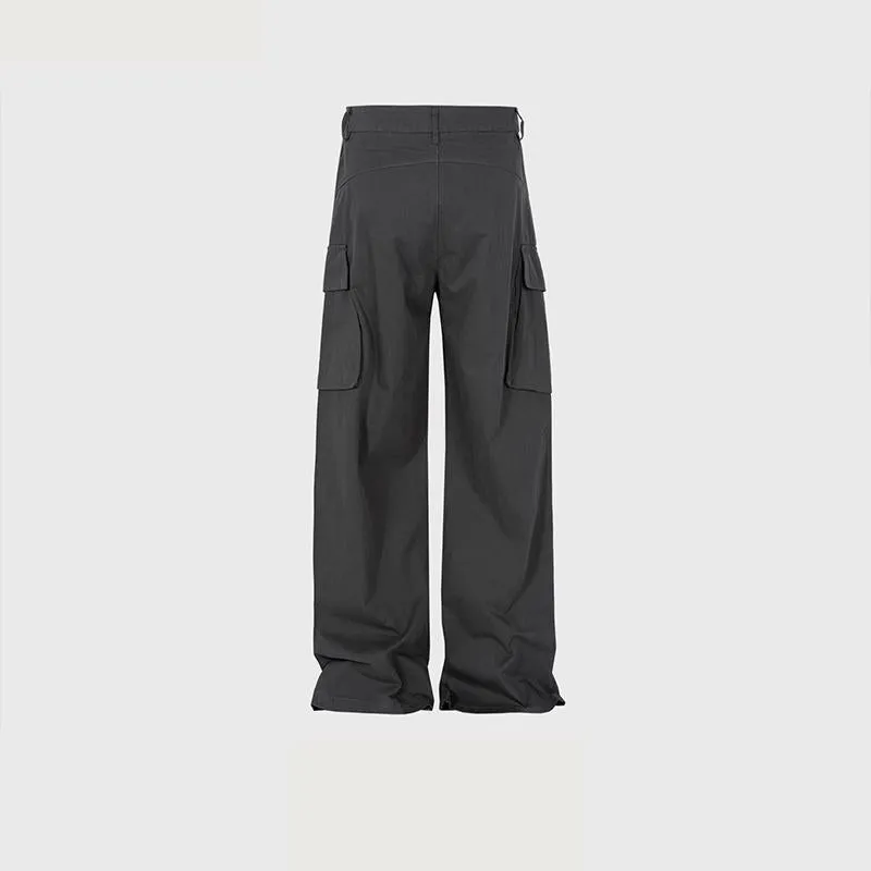 Men's And Women's Pleated Cropped Trousers Unisex Straight High Street Multi-Pocket Casual Trendy Double-Tone Pants