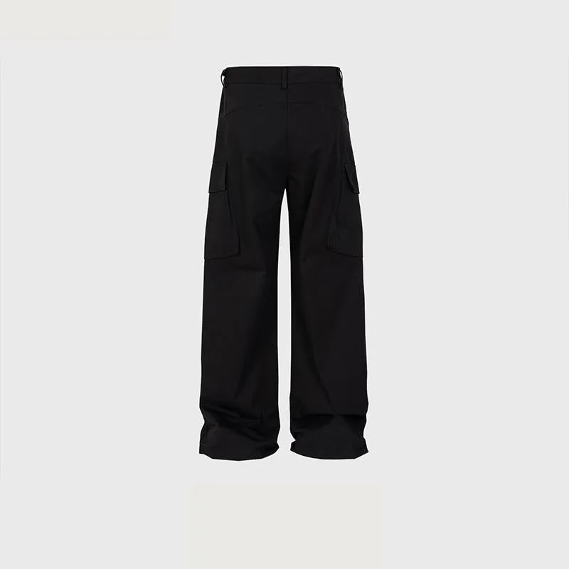 Men's And Women's Pleated Cropped Trousers Unisex Straight High Street Multi-Pocket Casual Trendy Double-Tone Pants