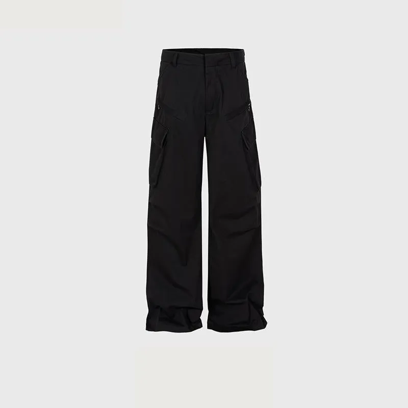 Men's And Women's Pleated Cropped Trousers Unisex Straight High Street Multi-Pocket Casual Trendy Double-Tone Pants