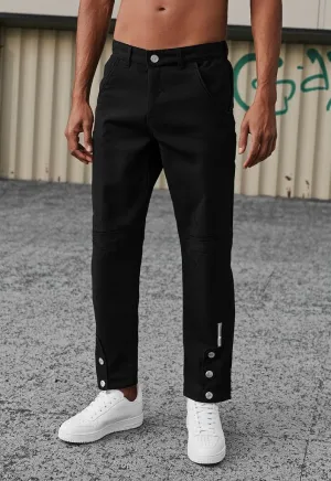 Men’s Black Streetwear Denim with Zipper and Button Details