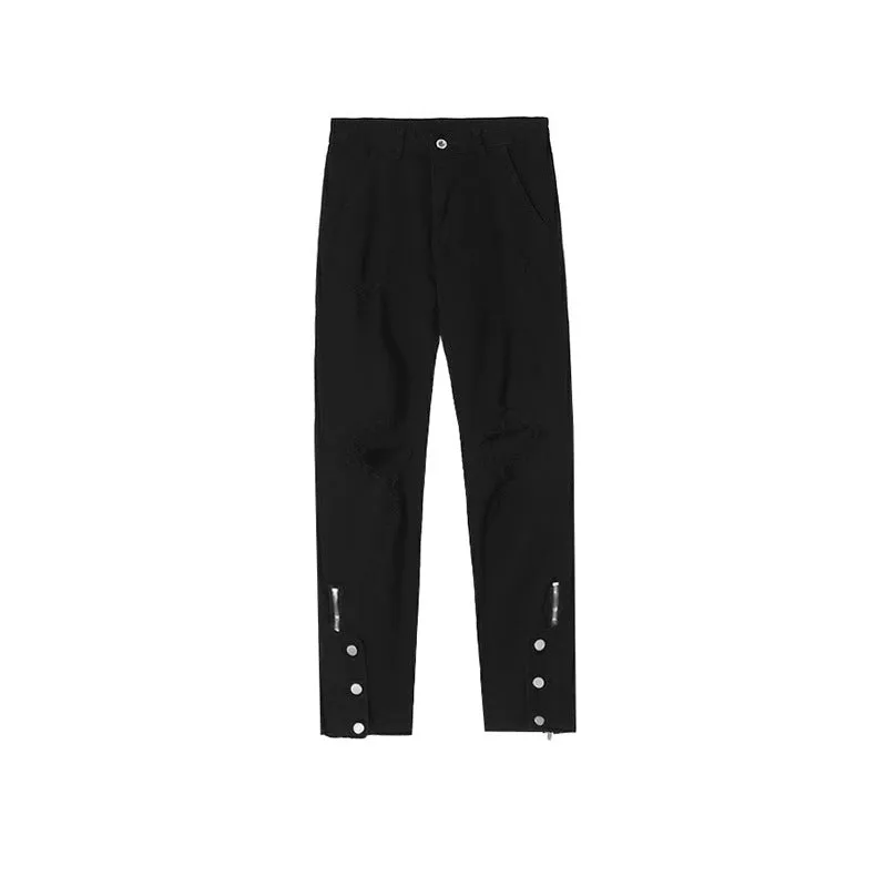 Men’s Black Streetwear Denim with Zipper and Button Details