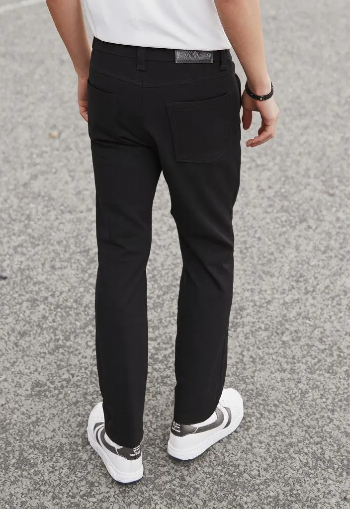 Men’s Black Streetwear Denim with Zipper and Button Details
