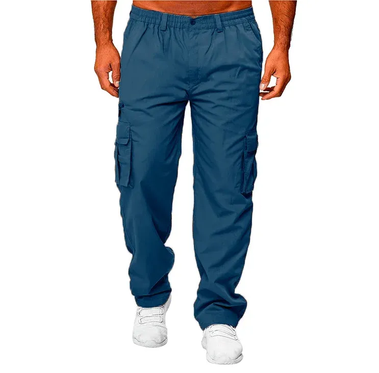 Men's Casual Multi-Pocket Loose Straight Tooling Pants Outdoor Pants Fitness Pants