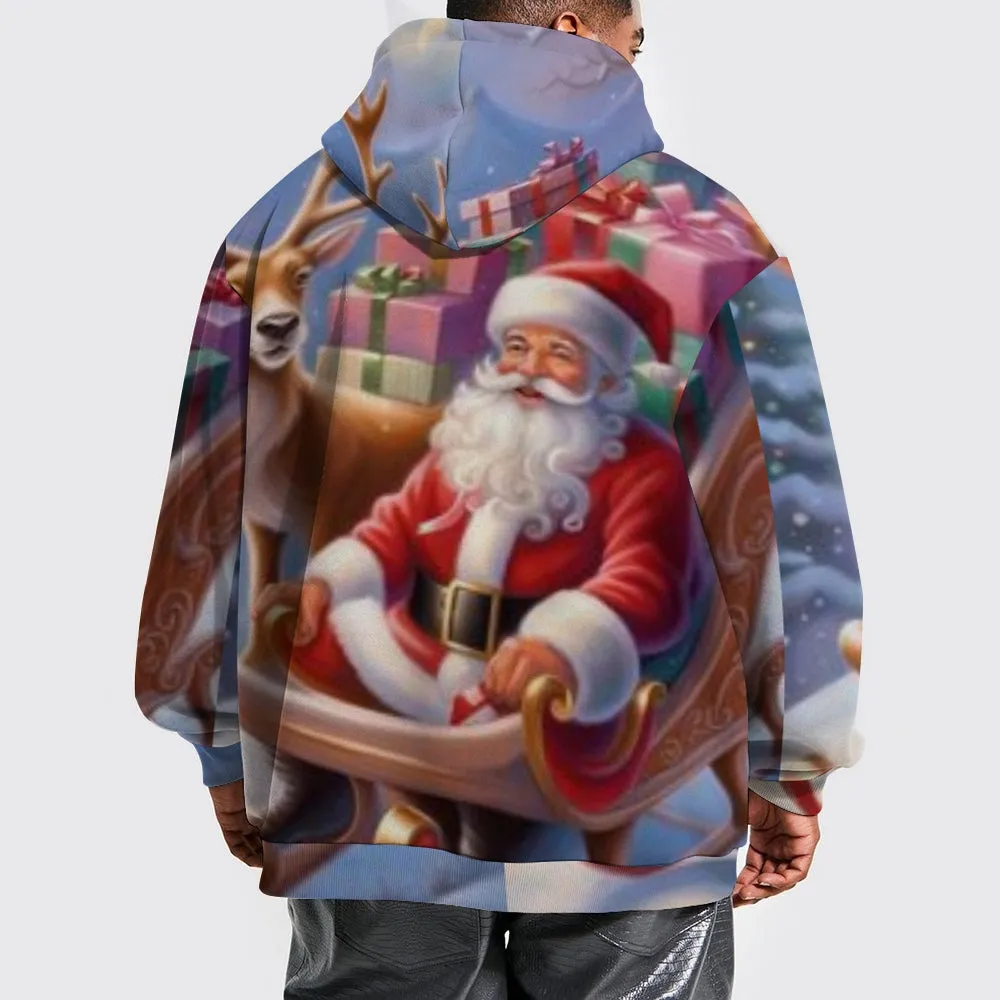 Mens Christmas Santa Claus Winter Snow Graphic Pullover With Kangaroo Pocket Hoodies