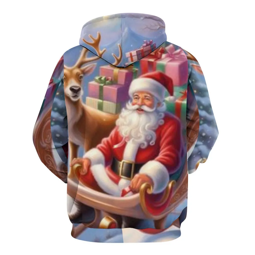 Mens Christmas Santa Claus Winter Snow Graphic Pullover With Kangaroo Pocket Hoodies
