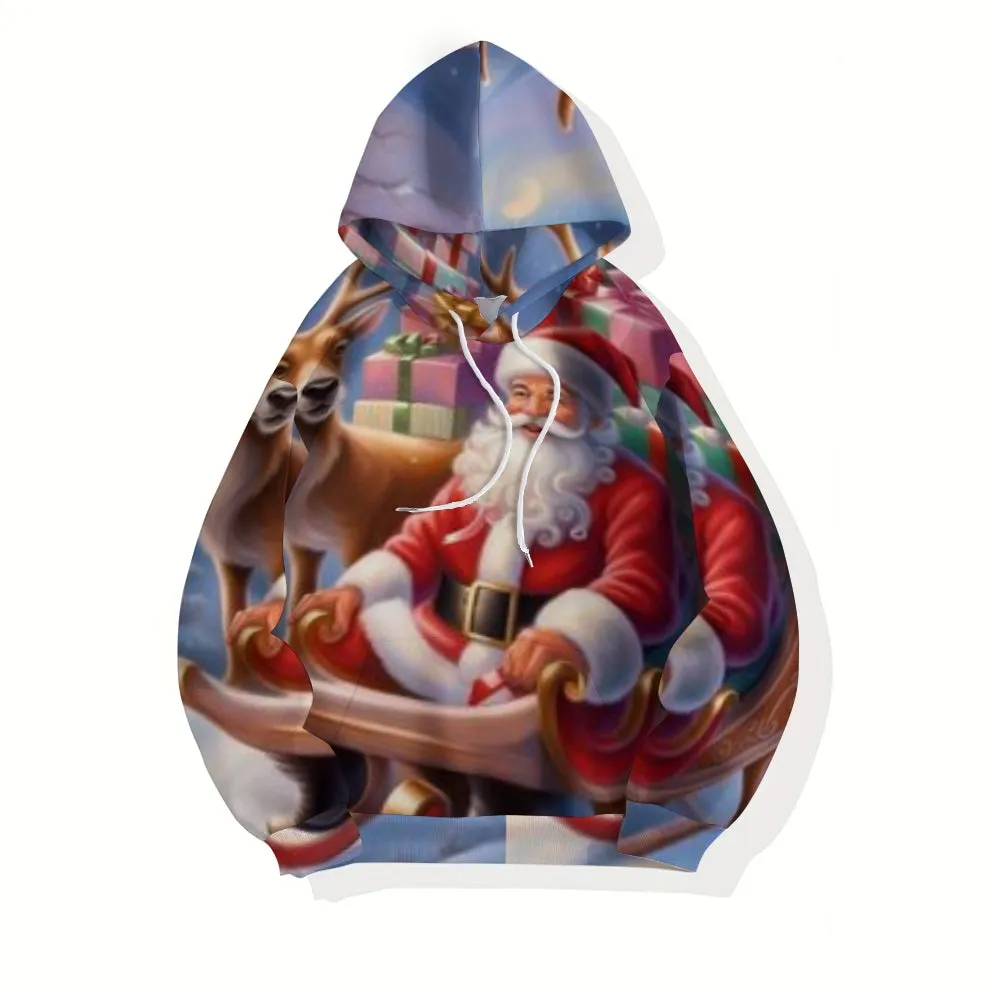 Mens Christmas Santa Claus Winter Snow Graphic Pullover With Kangaroo Pocket Hoodies