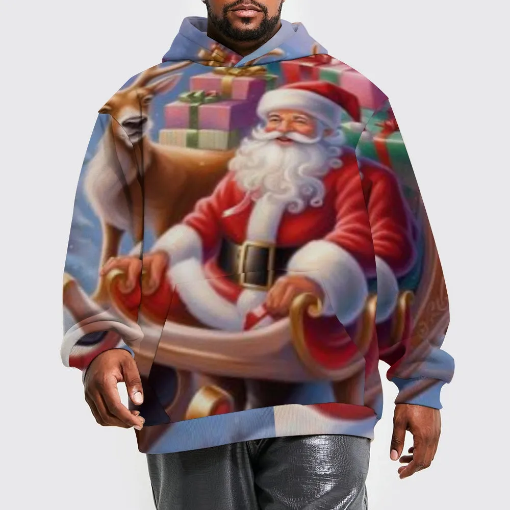 Mens Christmas Santa Claus Winter Snow Graphic Pullover With Kangaroo Pocket Hoodies
