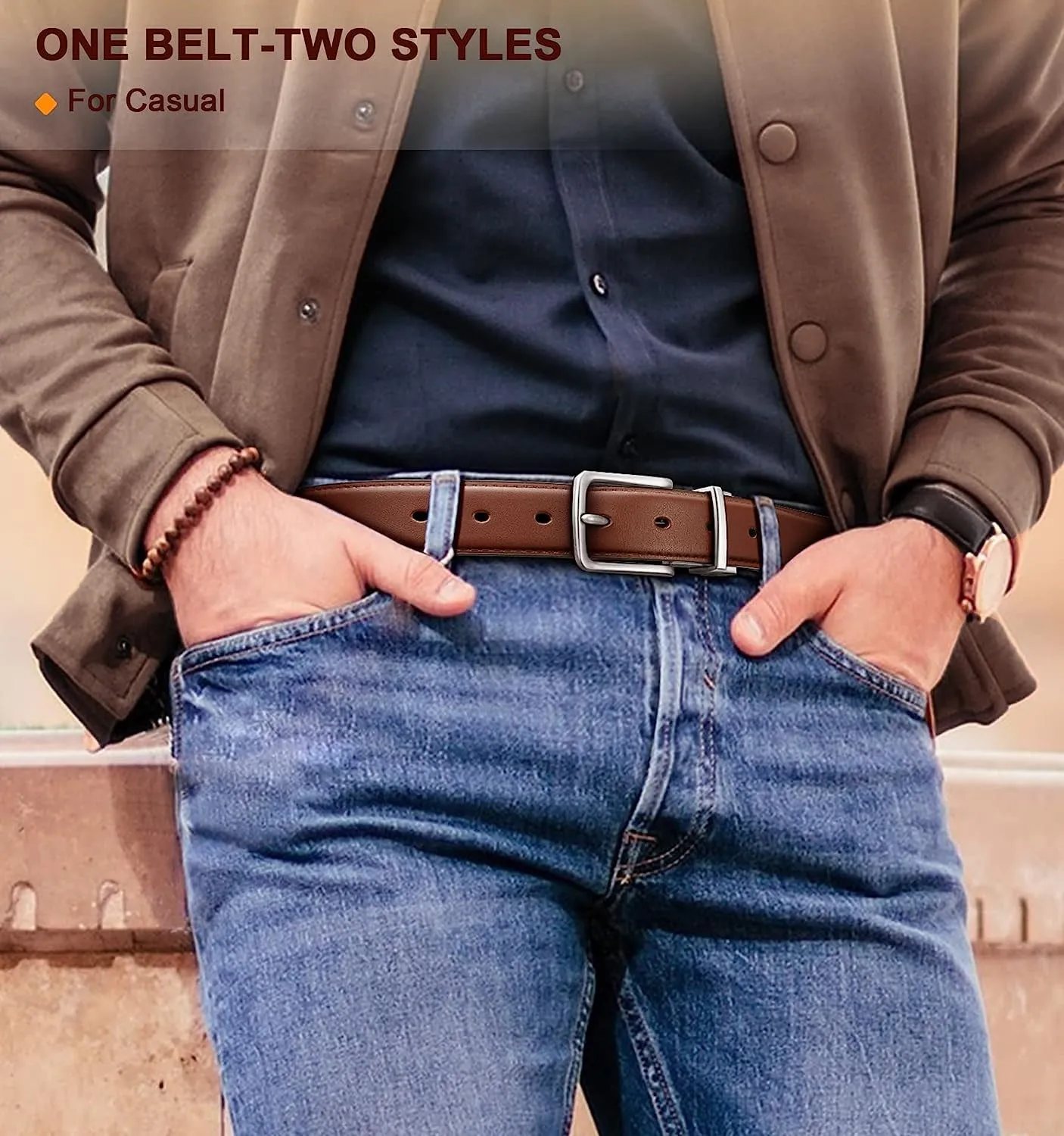 Men's double-sided belt 1.25" For Mens Casual and Dress pants