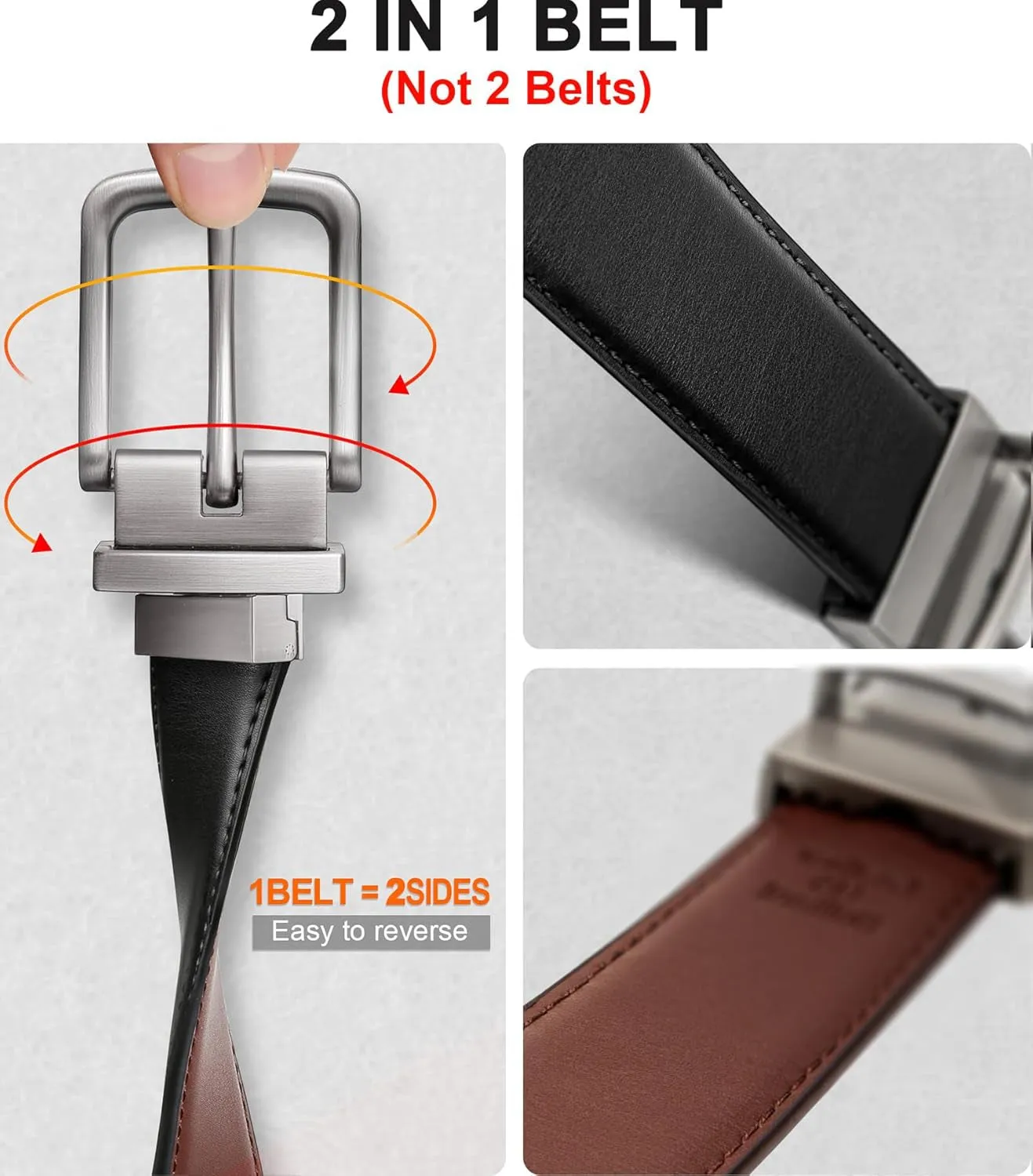 Men's double-sided belt 1.25" For Mens Casual and Dress pants