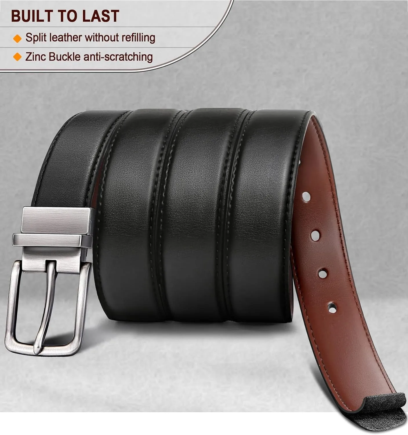 Men's double-sided belt 1.25" For Mens Casual and Dress pants