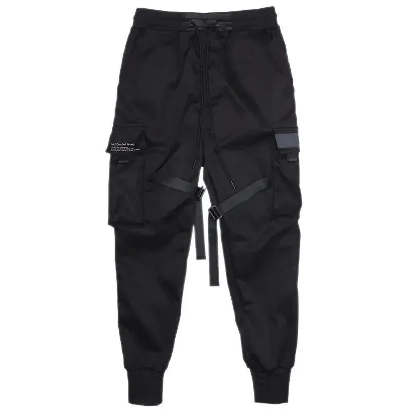 Men's Gothic Cargo Pants with Ribbons – Edgy Harem Jogger Style
