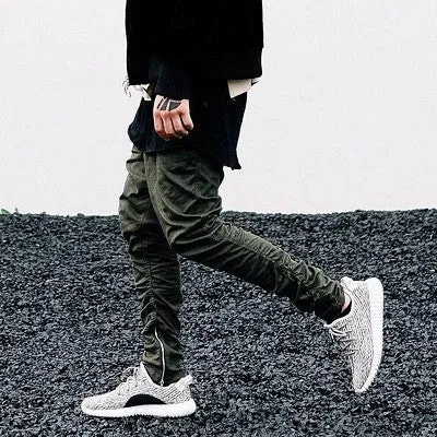 Mens Pants Side Zipper Men Slim Fear Of God Boost Casual Kanye West Trousers Elastic Harem Pant