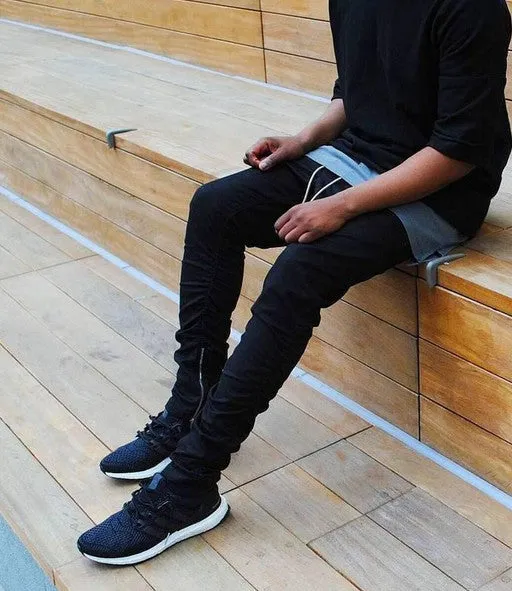 Mens Pants Side Zipper Men Slim Fear Of God Boost Casual Kanye West Trousers Elastic Harem Pant