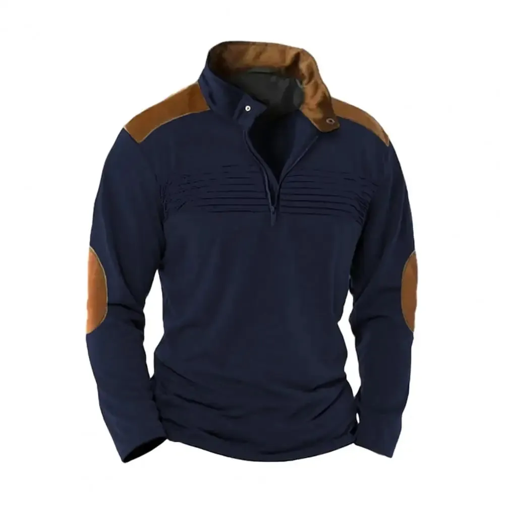 Men's Patchwork Hoodie – Retro Zipper Sweatshirt with Stand Collar, hoodies for Men