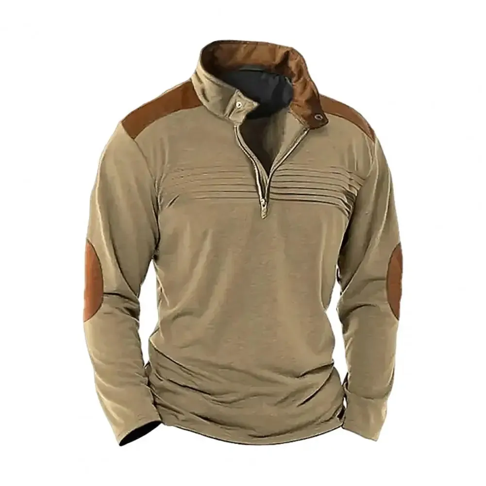 Men's Patchwork Hoodie – Retro Zipper Sweatshirt with Stand Collar, hoodies for Men